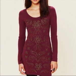 Free People | Lady in Waiting | Mini Bodycon Dress | Burgundy | Small